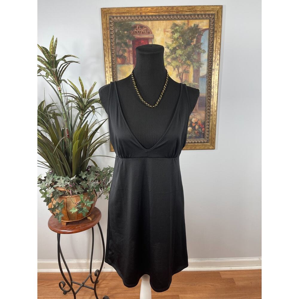 MSTP Max Studio Dress Small Black Sleeveless V Neck A-Line Mini Stretch Fairy